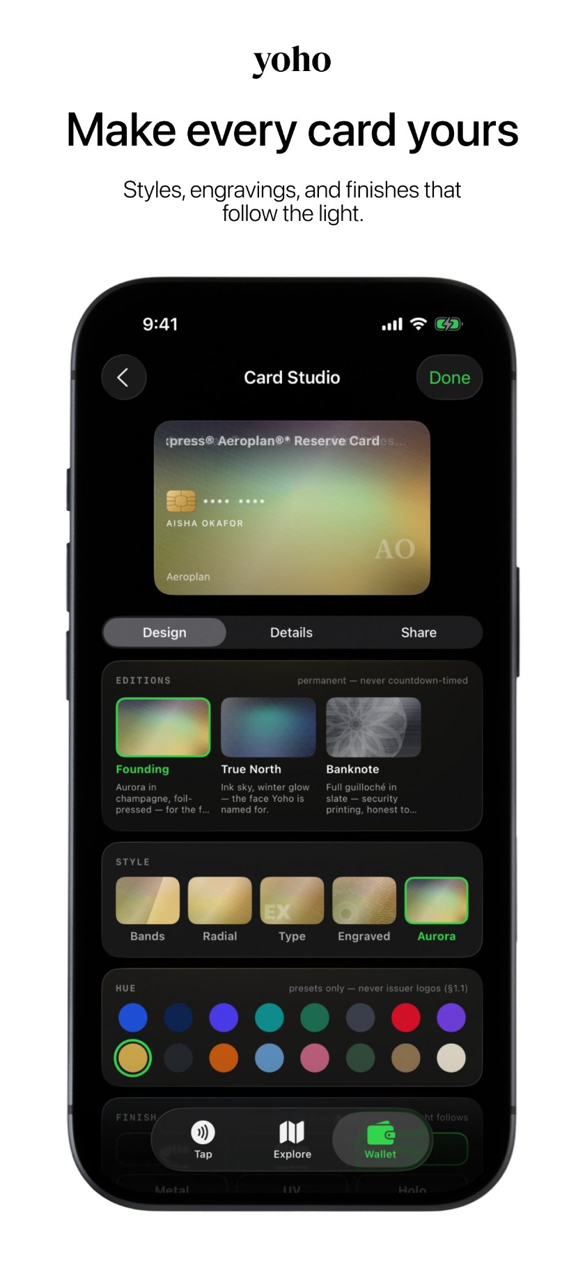 App Store screenshot — Make every card yours: the Card Studio with editions, styles and hues